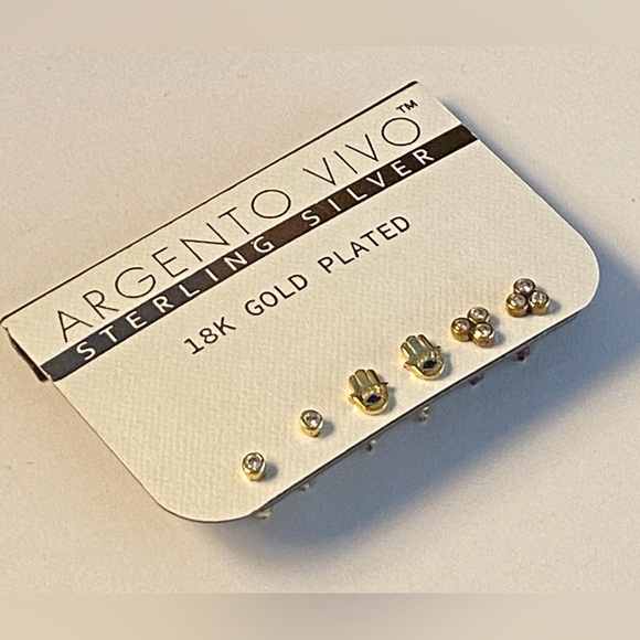 Set of 3 Argento Vivo Stud Earrings – Sterling Silver, 18K Gold Plated (NWT) - Picture 2 of 7